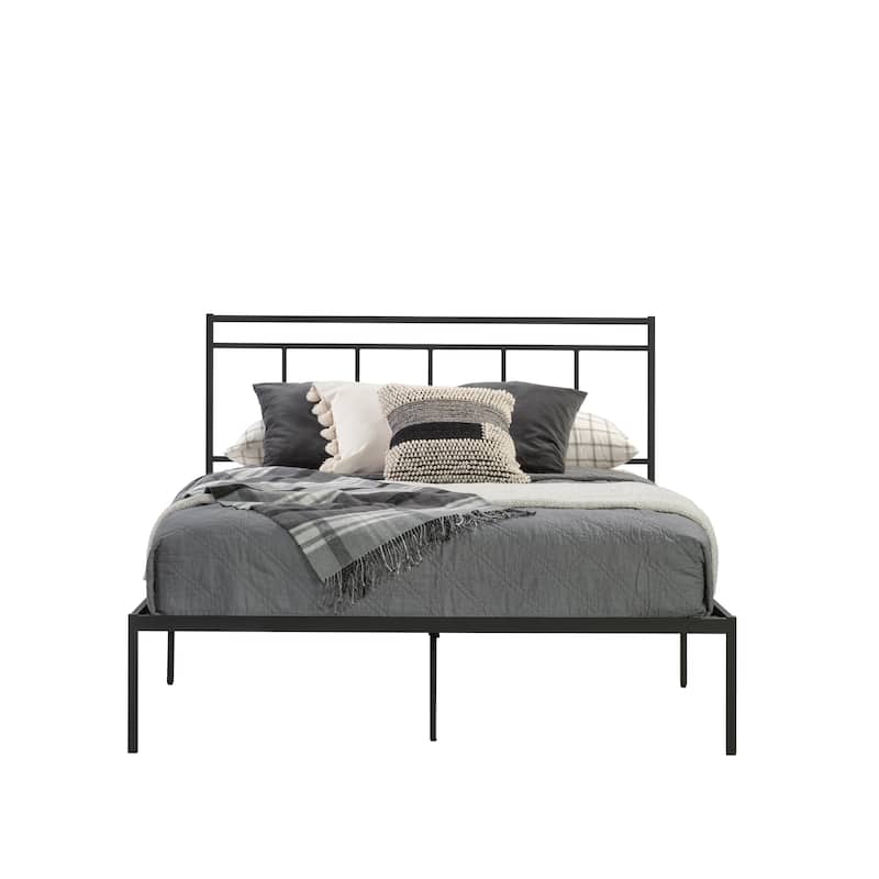 Modern Queen Bed Frame with Headboard, Black Finish
