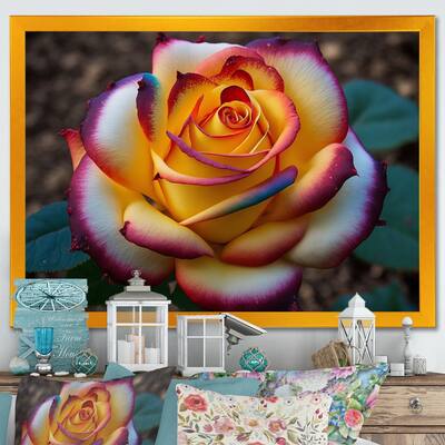 Designart "Red And Yellow Blossoming Spring Rose II" Floral Rose Framed Art Print