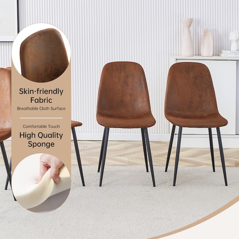 Retro Rectangular Dining Table Set for 6, 55-Inch Wood Table with 6 Linen Dining Chairs for Kitchen & Dining Room