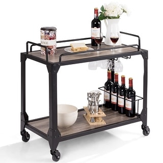 Shop Brown Wood Mirror Top Bar Cart With Wine Rack