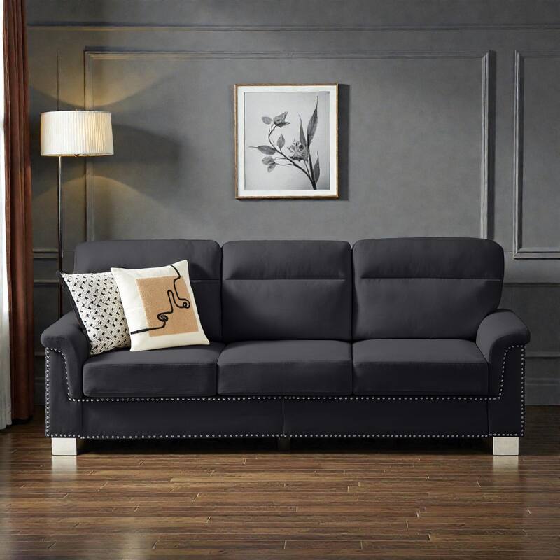 82 Inch Modern 3 Seater Sofa with Snowfleece Fabric, Compressed Upholstered Couch for Living Room Bedroom