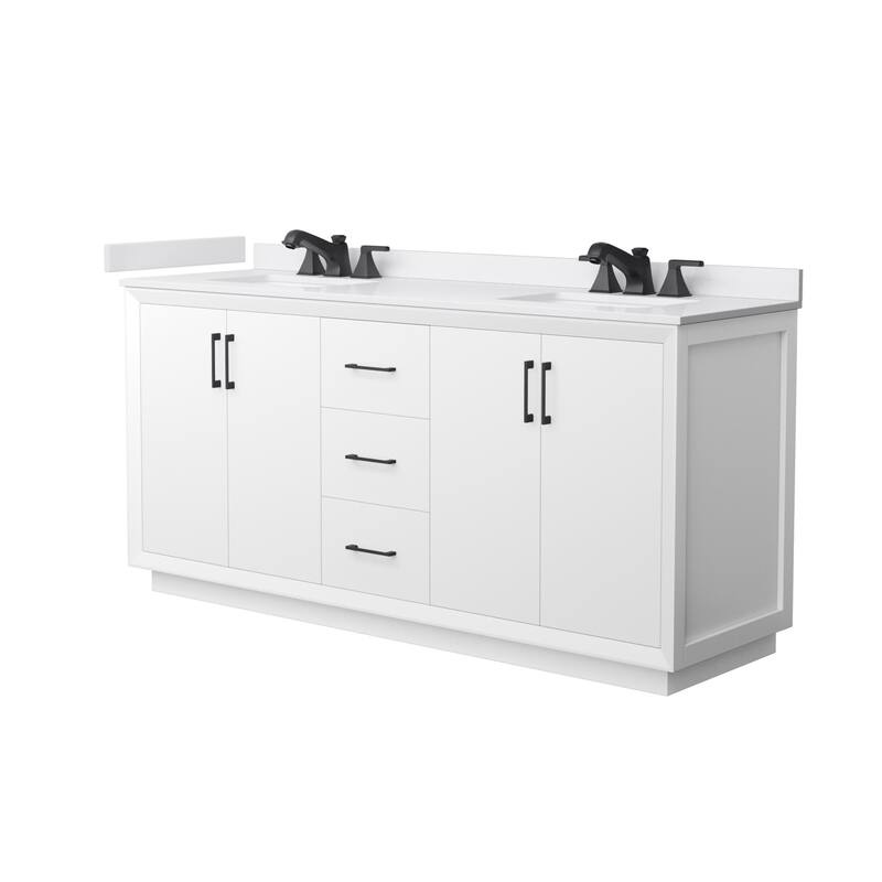 Wyndham Collection WCF4141-72D-VCA-US3MXX Strada 72" Free Standing - White / White Cultured Marble Top / Matte Black