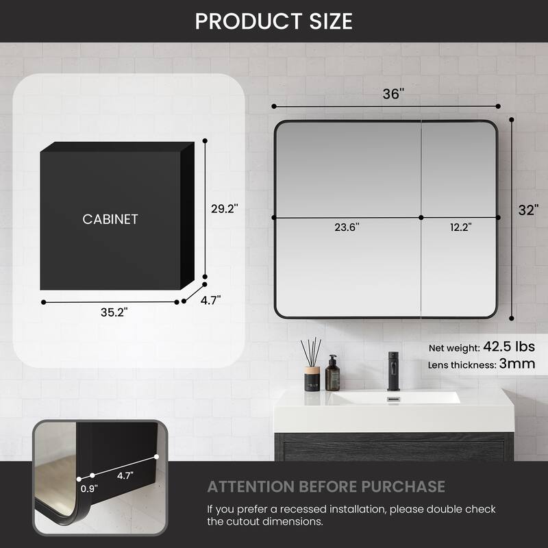 Talayuela Rectangular Aluminum Framed Medicine Cabinet with Mirror