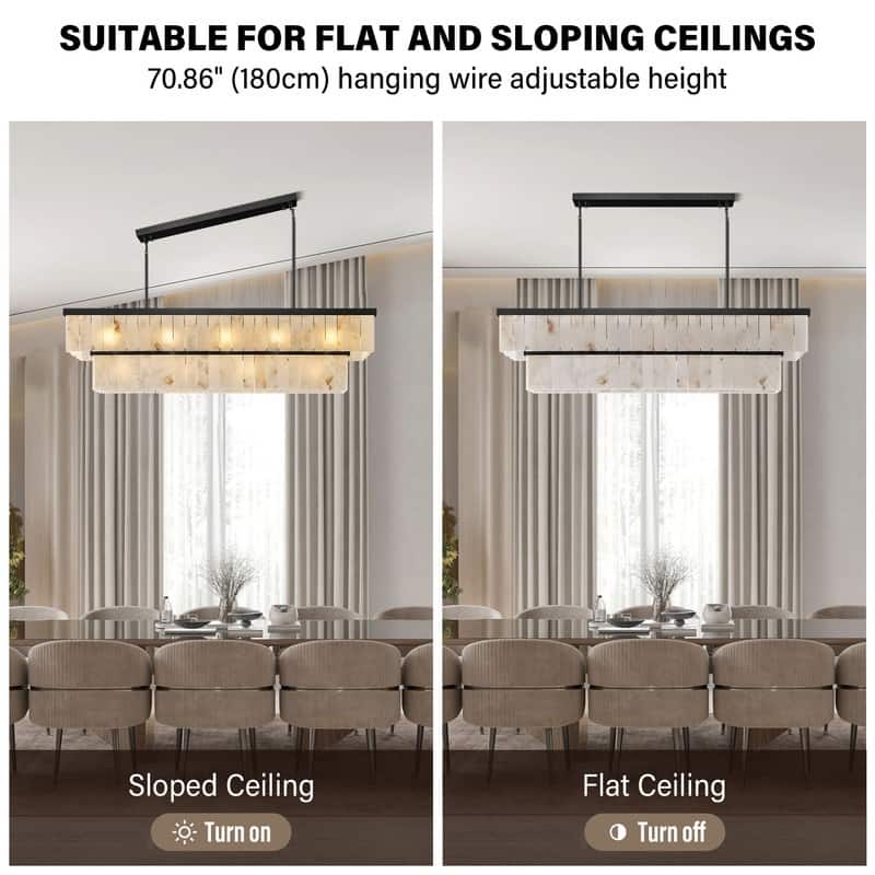 Elegant layered alabaster chandelier with natural stone panels