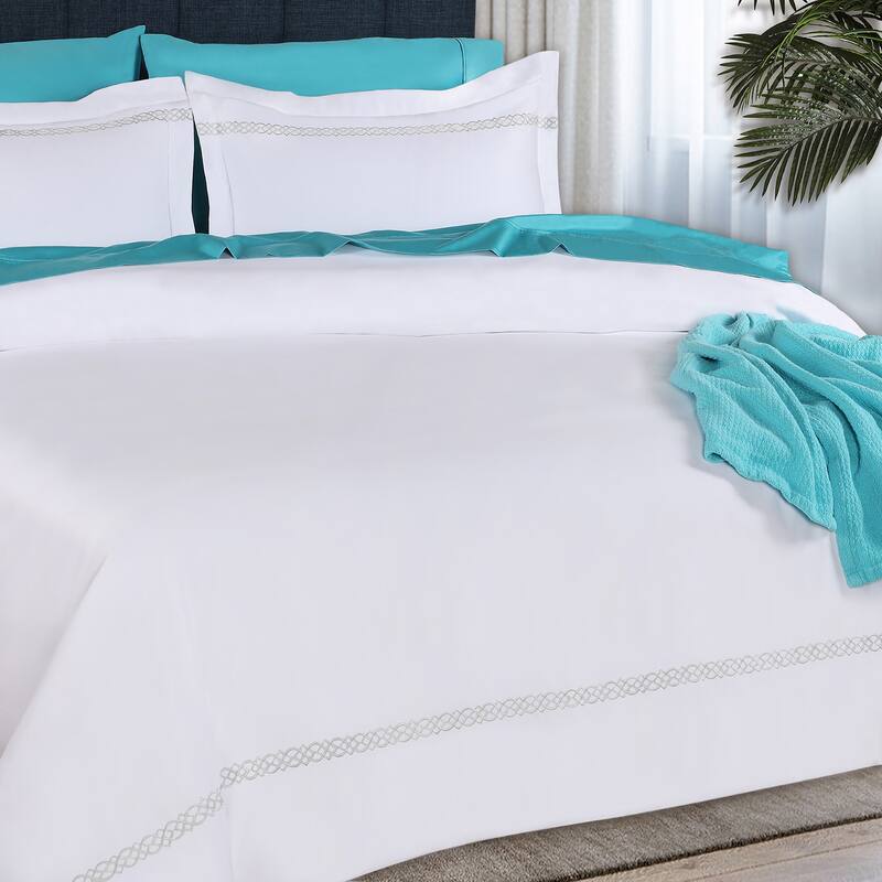 Superior Egyptian Cotton 1000 Thread Count Embroidered Scroll Duvet Cover Set
