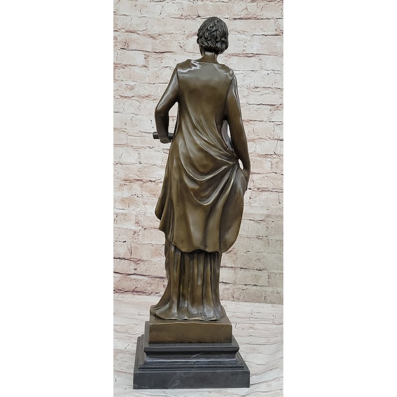 Handmade Dino Decarlo Greek Woman Female Figure Bronze Sculpture On Marble Base