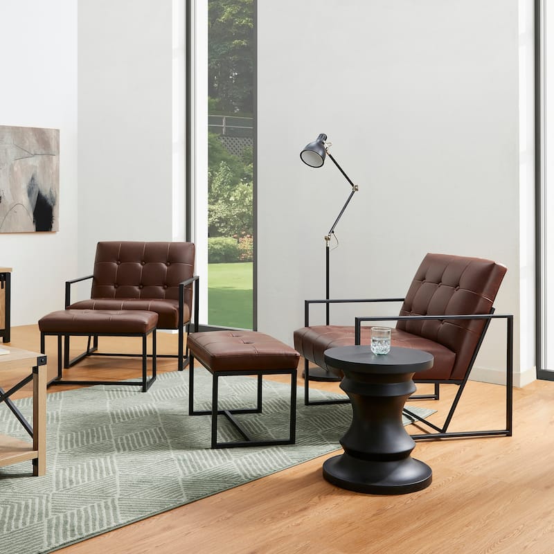 Glitzhome 29.50"W Mid-Century PU Leather Tufted Accent Chair - 29.5"W x 30.5"H x 29.25"D