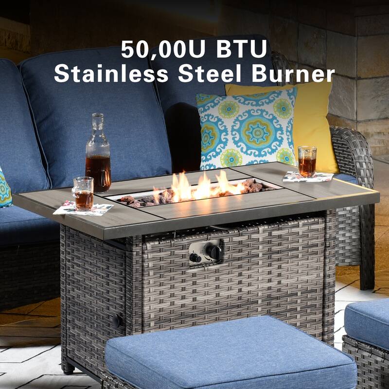 OVIOS 7-piece Patio Swivel Chair Set with 42" Fire Table