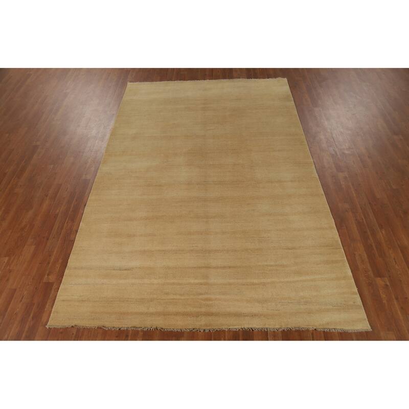 Muted Gold Beige Gabbeh Oriental Area Rug Hand-Knotted Wool Carpet - 6'5" x 9'8"