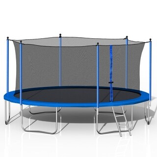 14FT Heavy Duty Trampoline with Safety Enclosure Net and Ladder for Kids and Adults - Blue