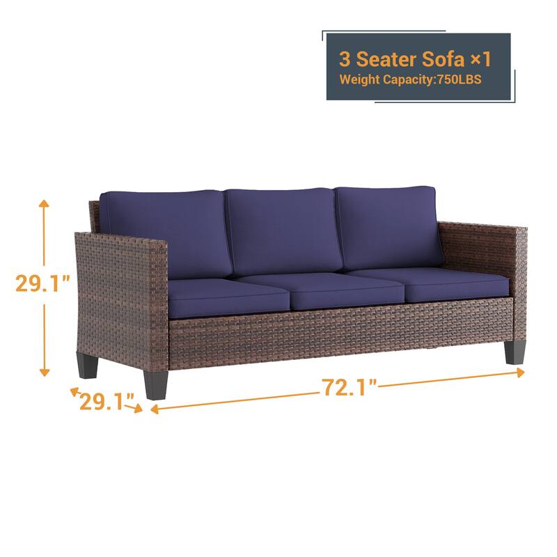 Livoosun Patio Outdoor Couch,3-Seater Furniture with Removable Cushion