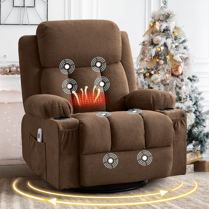 Swivel Rocker Recliner Chair with Vibration Massage & Heat, USB Port & Cup Holders for Living Room