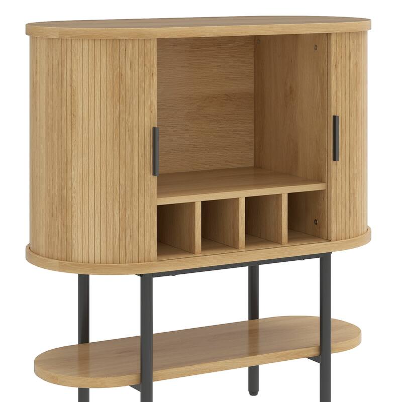 Moasis 35.4" Modern Accent Cabinet With LED Light and Sliding Door