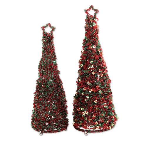Novica Handmade Sparkling Christmas Glass Beaded Holiday Decor (Pair)