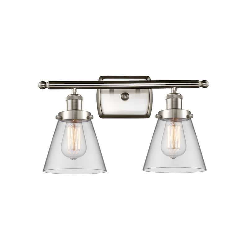 Innovations Lighting Small Cone 2 Light 16" Wide Vanity Light - Brushed Satin Nickel / Clear