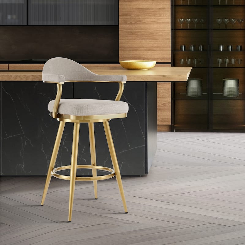Justin Upholstered Bar or Counter Height Chair Swivel Barstool with Arms - Taupe - Bar Height