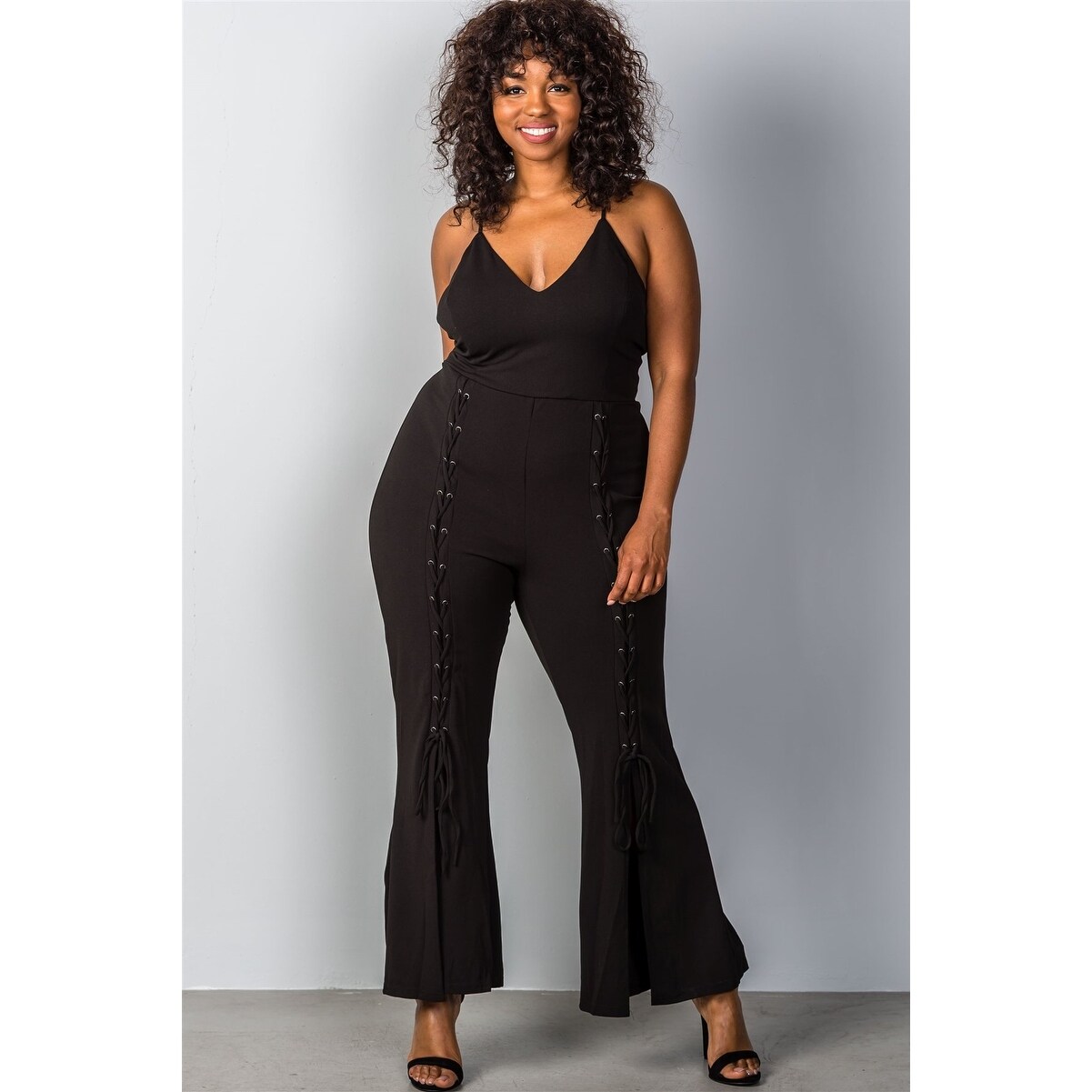 plus size lace up jumpsuit
