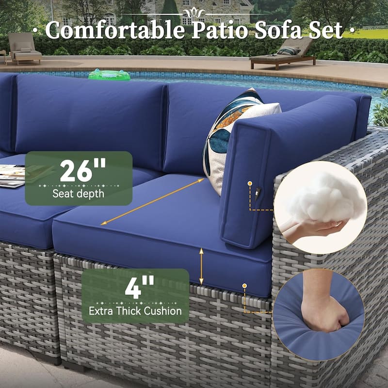 AOXUN Wicker Rattan Outdoor Sectional Sofa Set with Coffee Table