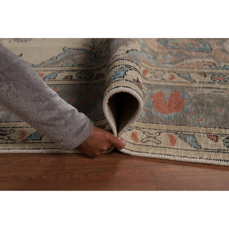 Geometric Tabriz Persian Rug Hand-Knotted Beige Wool Carpet - 8'2"x 10'6"