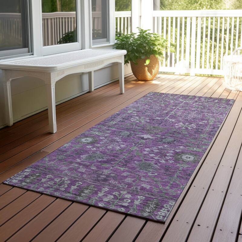 Machine Washable Indoor/ Outdoor Traditional Classic Chantille Rug - Purple - 2'3" x 7'6"