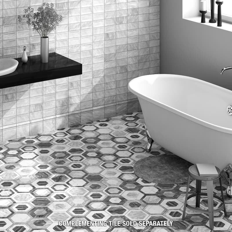 Merola Tile Classico Bardiglio Hex Geo 7" x 8" Porcelain Floor and Wall Tile