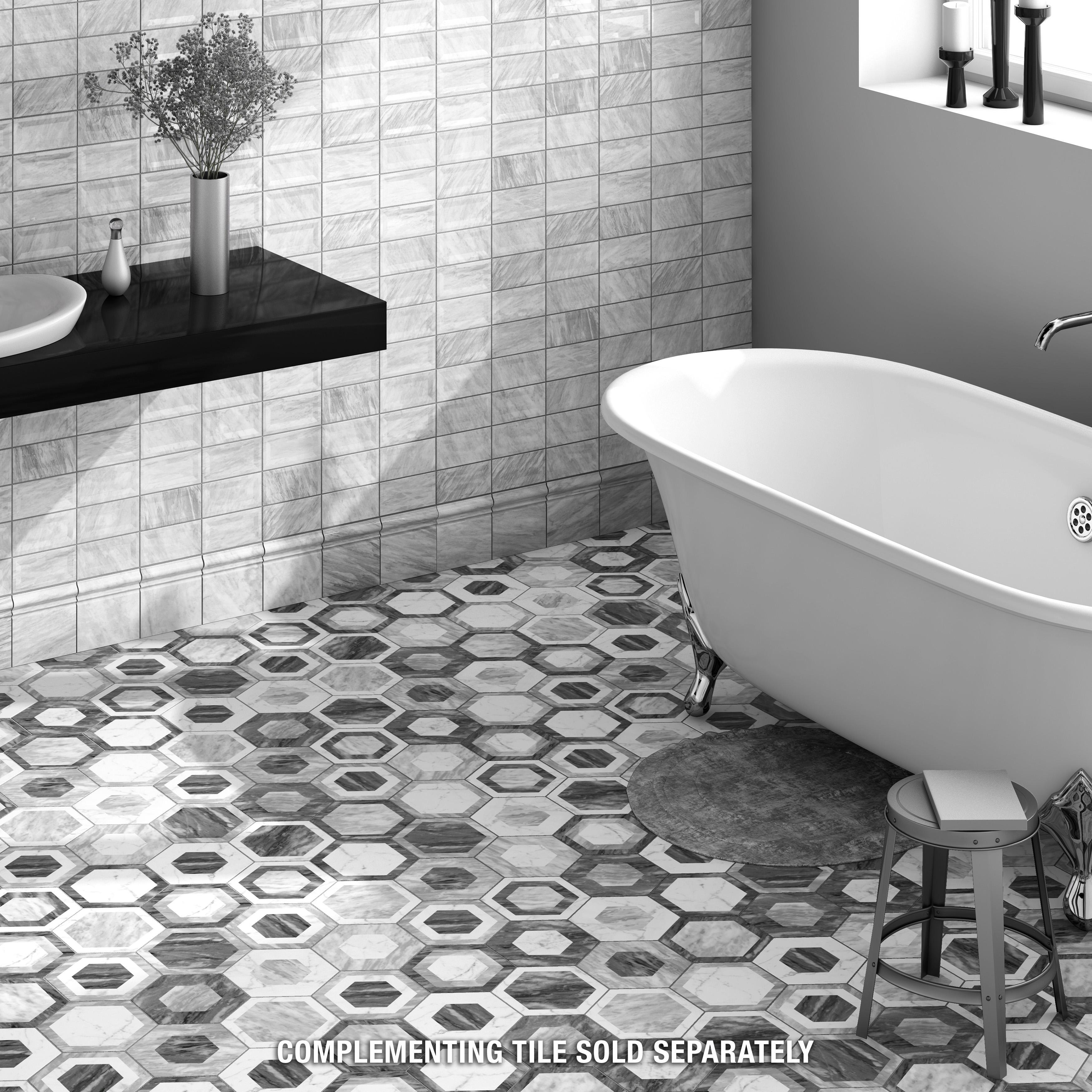 Merola Tile Classico Bardiglio Hex Geo 7" x 8" Porcelain Floor and Wall Tile