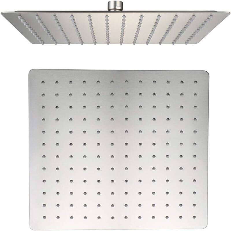 12 Inch Brushed Nickel Rain Shower Head,Square Ultra Thin 304 Stainless Steel High Pressure Shower Head Waterfall Shower Head