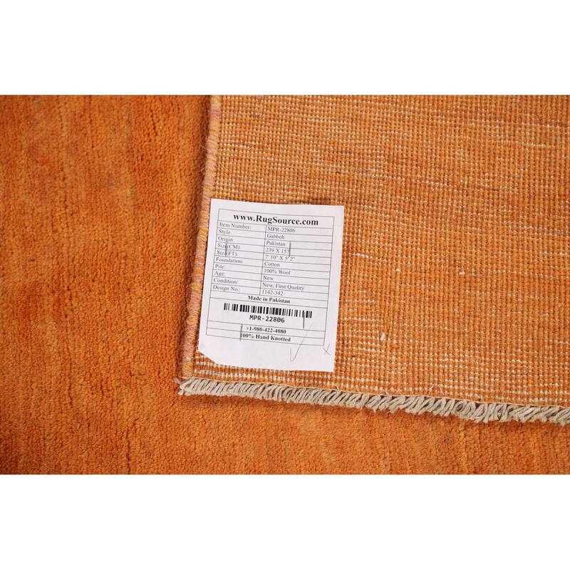 Modern Orange Gabbeh Oriental Area Rug Hand-Knotted Wool Carpet - 5'2" x 7'10"