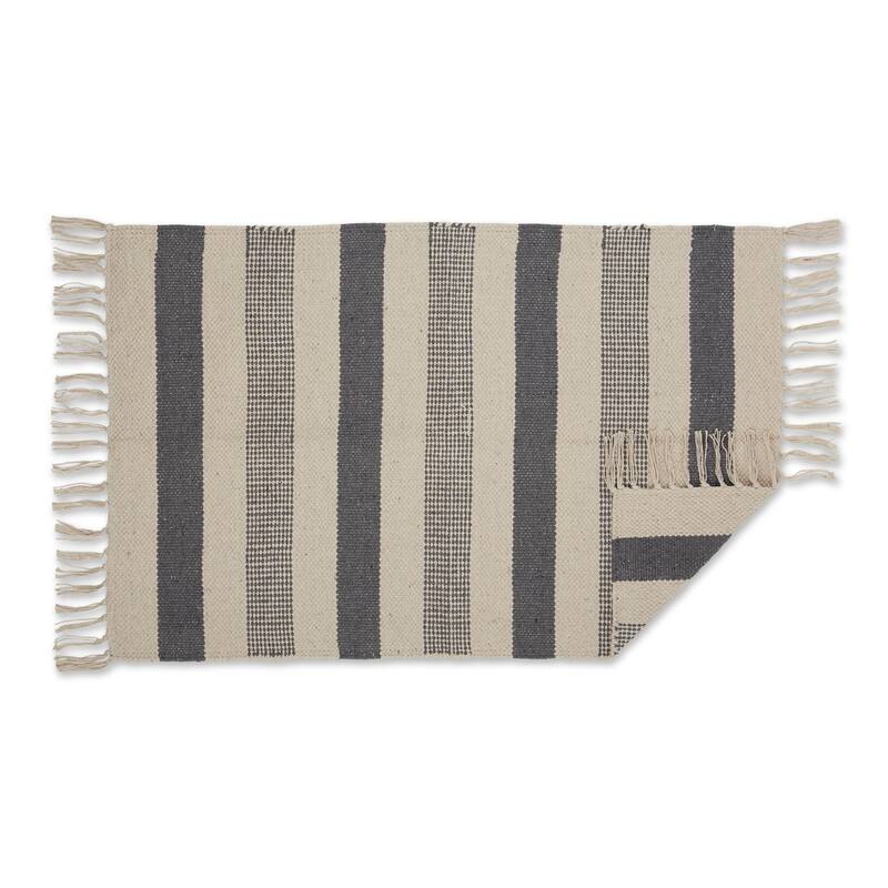 DII Black Ticking Stripe Hand-Loomed Rug 2x3 Ft - 24.0 In. L X 36.0 In. W X 0.2 In. H