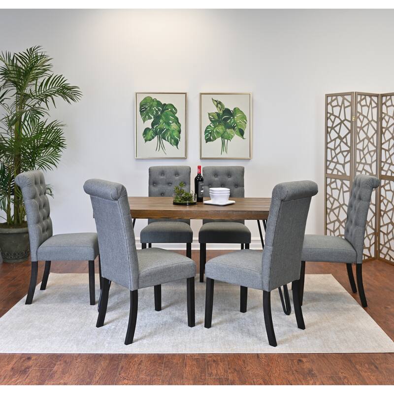 Modern Style 7-Piece Dining Set with Rectangular Hairpin Dining Table with 6 Upholstered Button Tufted Chairs