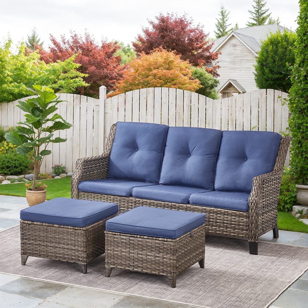Outdoor Sofa with 2 Ottoman - Grey