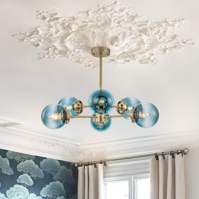 4/6-Light Modern Sputnik Globe Cluster Glass Chandelier for Dining Room