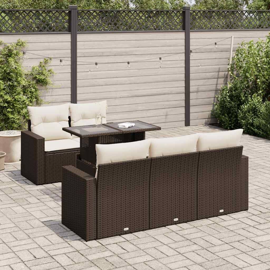 vidaXL Patio Sofa Set with Cushions Lounge Setting Outdoor 6 Piece Poly Rattan - 21.7 x 39.4 x 28.7