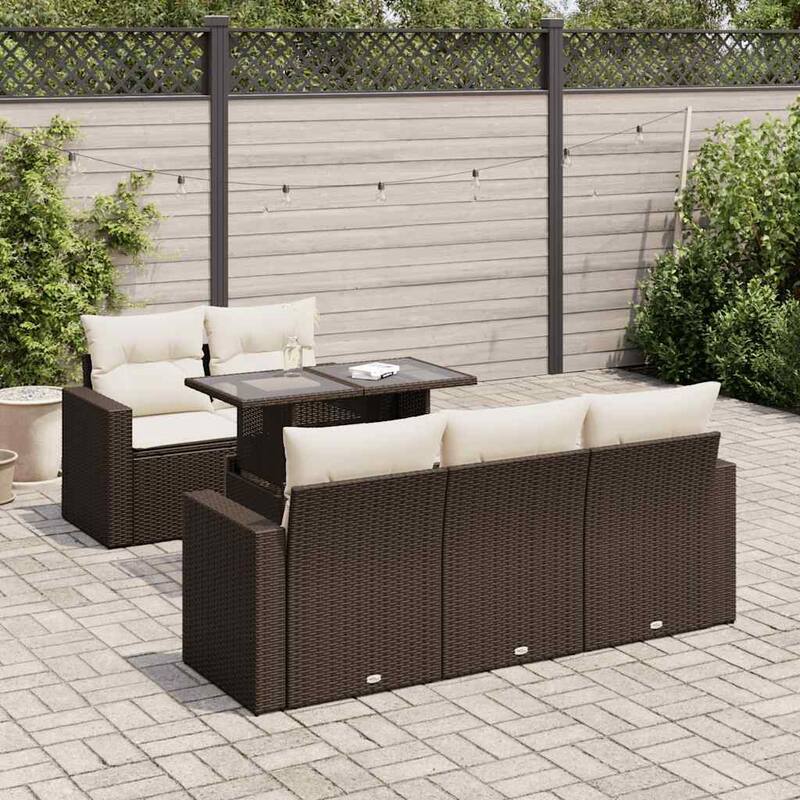 vidaXL Patio Sofa Set with Cushions Lounge Setting Outdoor 6 Piece Poly Rattan - 21.7 x 39.4 x 28.7
