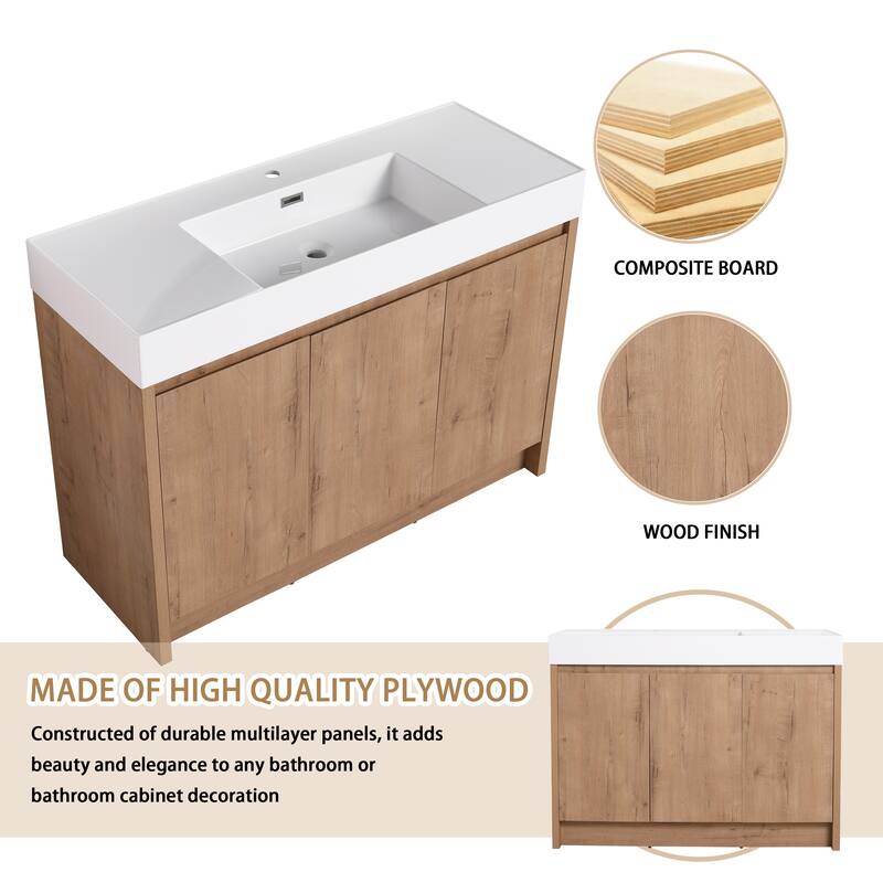 BNK 24/30/48/60 inch Freestanding Resin Sink Bathroom Vanity with Soft Close Door and Adjustable Shelf