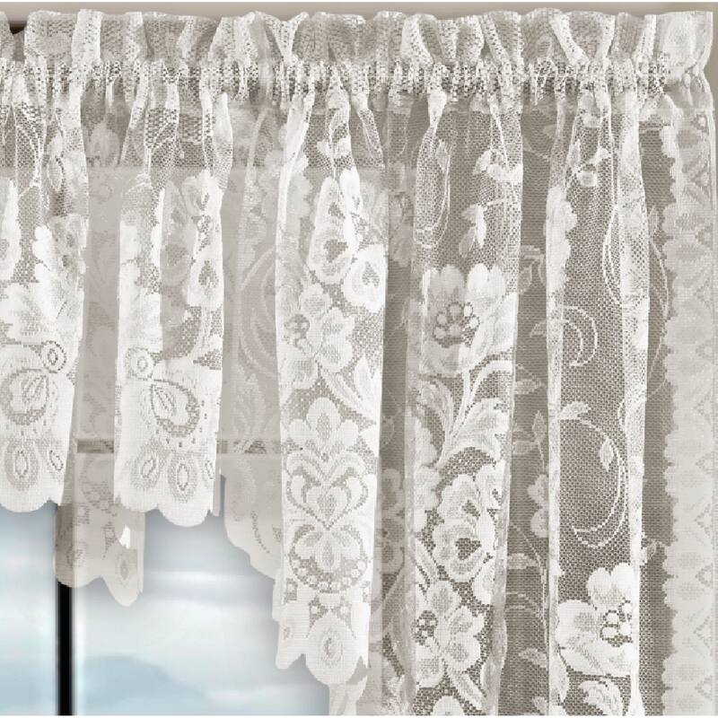 Floral Lace Kitchen Curtain, Cafe Tier, Valance or Swag Curtain