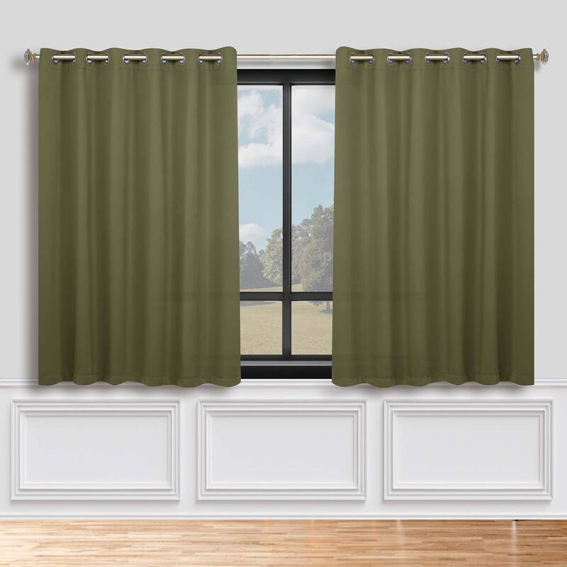 Superior Solid Machine Washable Room Darkening Grommet Blackout Curtains, Set of 2