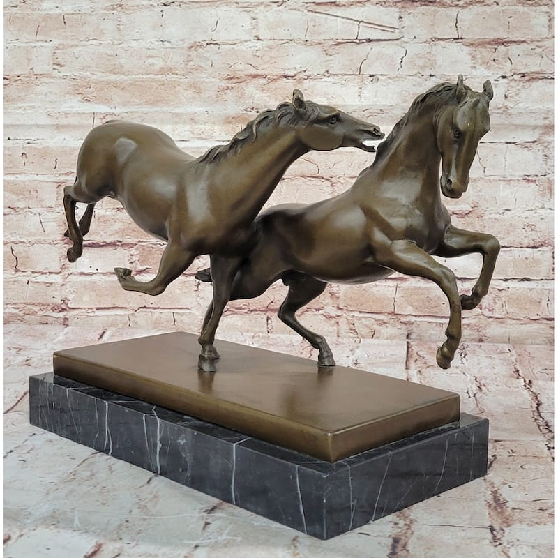 Dynamic Bronze Imitative Horse Duo – Elegant Rearing Stallions Sculpture