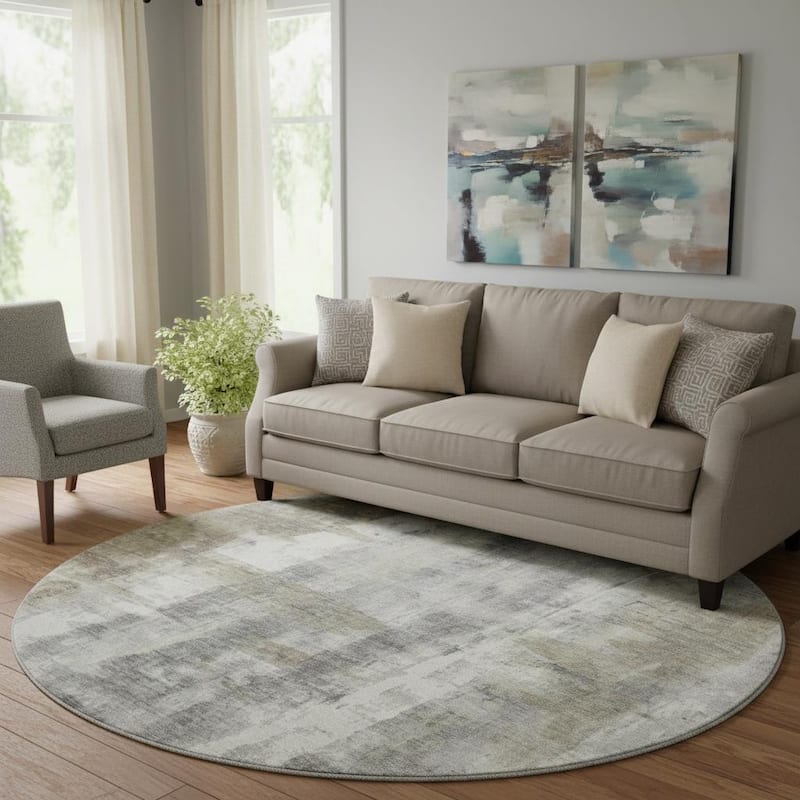 HomeRoots Abstract Transitional Round Area Rug - 8' Round - 8' Round