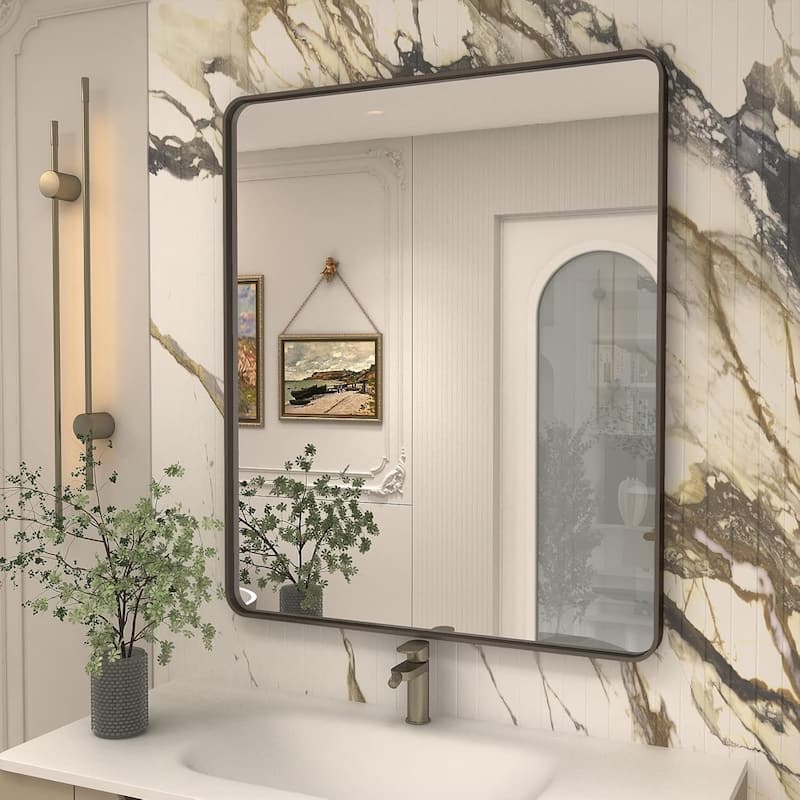 Aluminum Alloy Framed French Cleat Mounted Tempered Glass Wall Vanity Mirror - Bronze - 36" x 30"