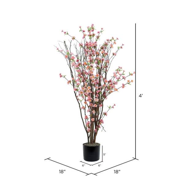 Vickerman 4' Artificial Hot Pink Blossom Tree in Black Planters Pot