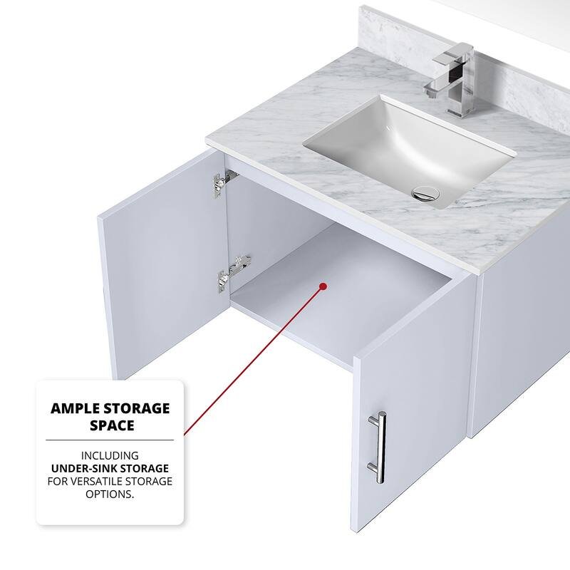 Monte Stainless Steel Bathroom Vanity Set with Marble Top, Chrome Faucet, 30" x 32" Mirror, Scratch & Stain Resistant