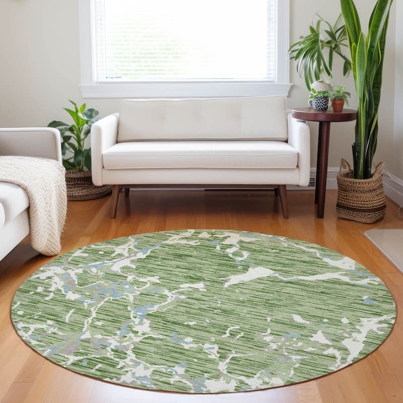 Machine Washable Indoor/ Outdoor Abstract Camo Chantille Rug - Aloe - 8' x 8'