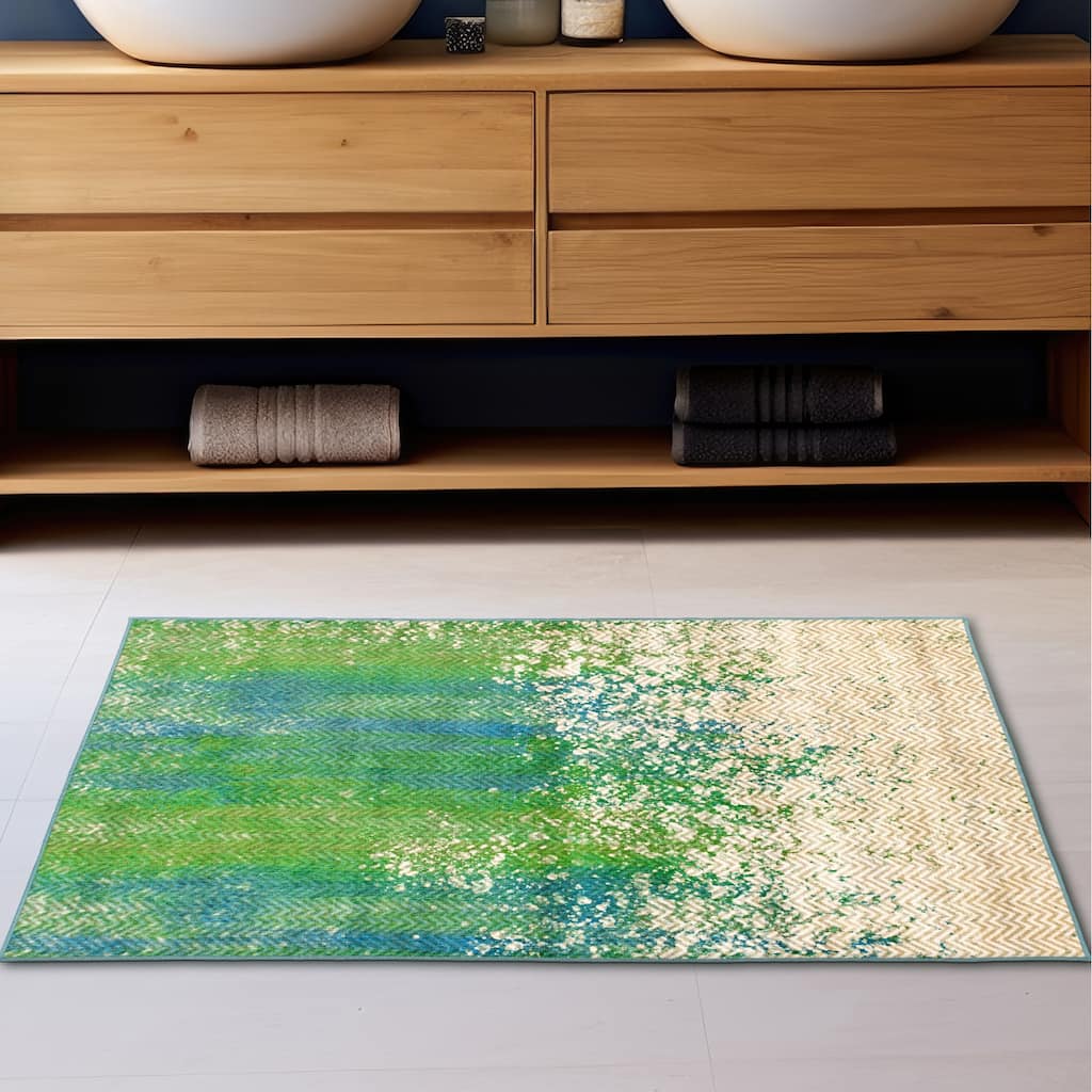 My Magic Carpet Machine Washable Rug Hazel Chevron Teal