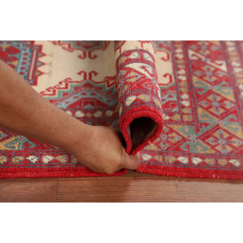 Geometric Kazak Foyer Rug Oriental Handmade Wool Carpet - 3'4" x 4'11"