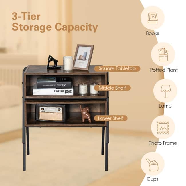 2 Pieces Stackable Night Stand Bedside End Table Set - 21" x 14" x 18" (L x W x H)