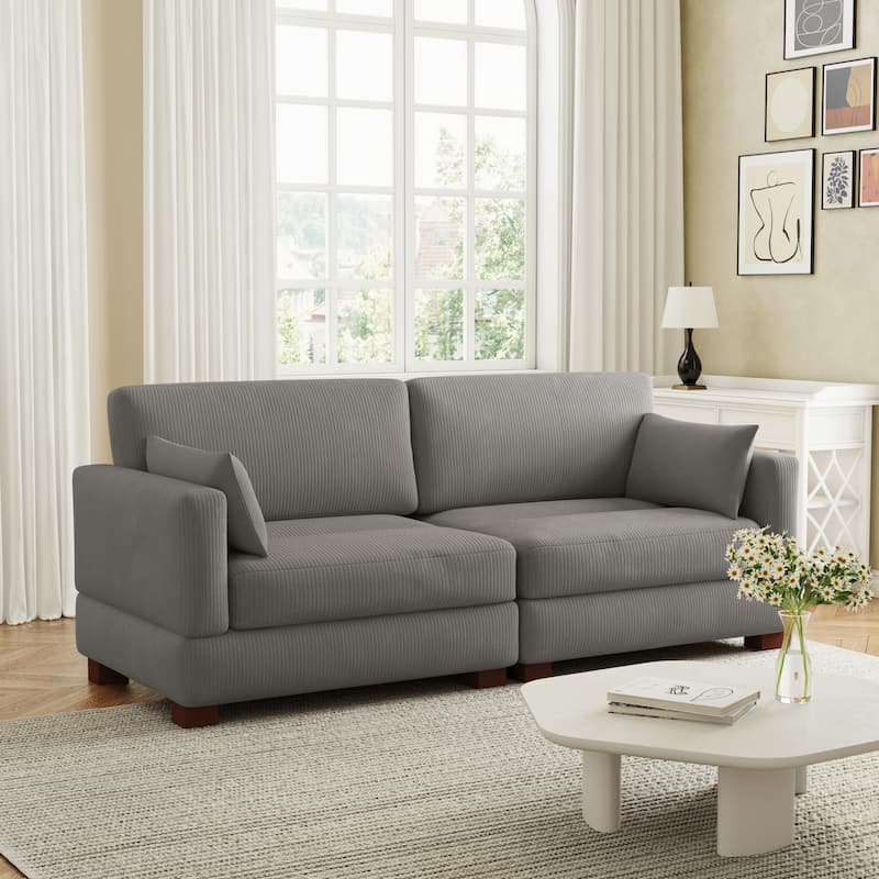 Corduroy Upholstered Modular Sectional Sofa for Living Room - LIGHT GRAY 2-PIECE