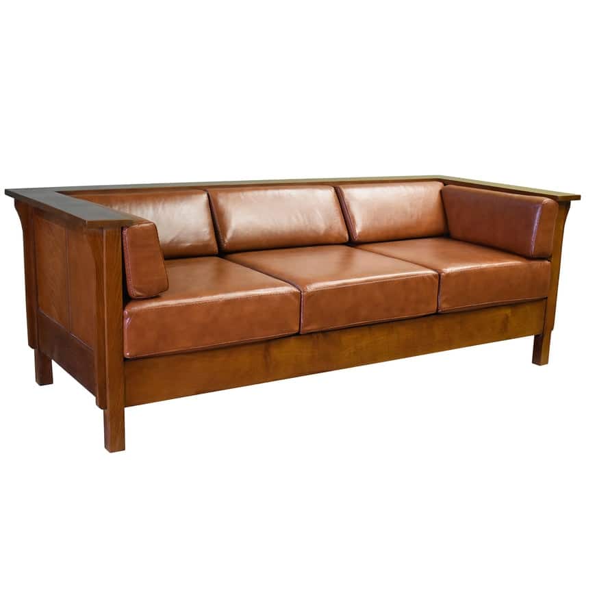 Mission Craftsman Cubic Panel Side Sofa - Russet Brown Leather (RB2)
