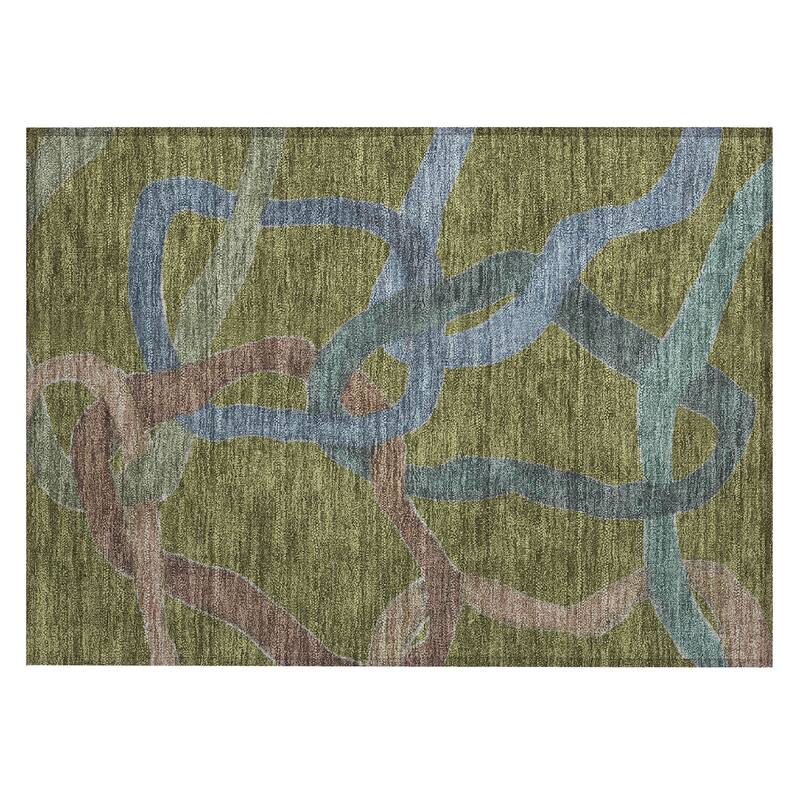 Machine Washable Indoor/ Outdoor Abstract Links Chantille Rug