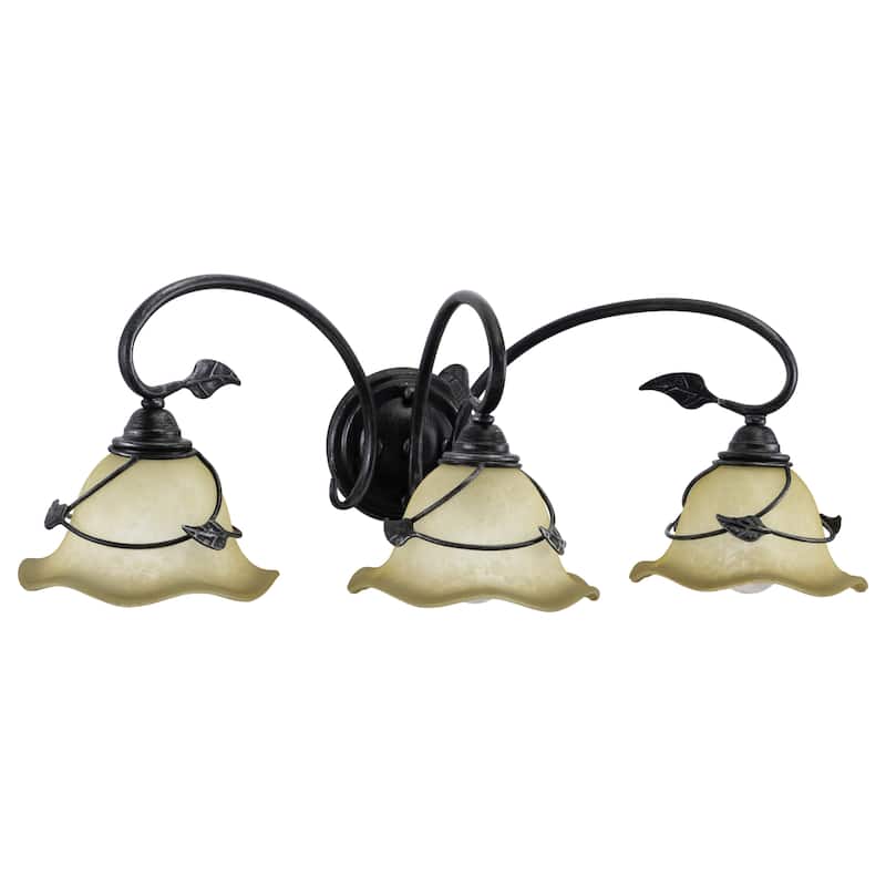 Vine 3 Light Black Rustic Bathroom Vanity Fixture - 27.5-in W x 9.25-in H x 10.5-in D - Oil Shale - 27.5-in W x 9.25-in H x 10.5-in D